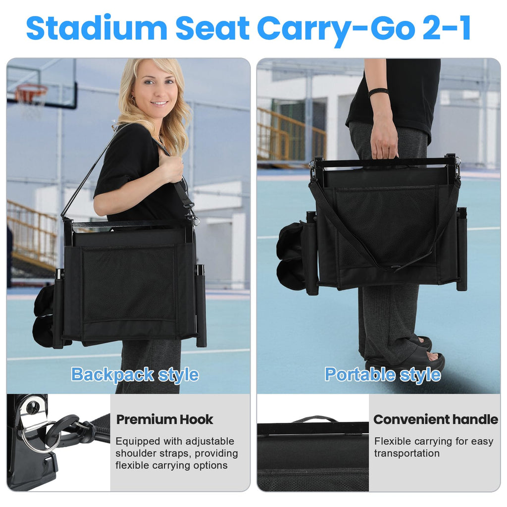 2 Pcs Black Folding Stadium Seat Cushion with Back Support S4208