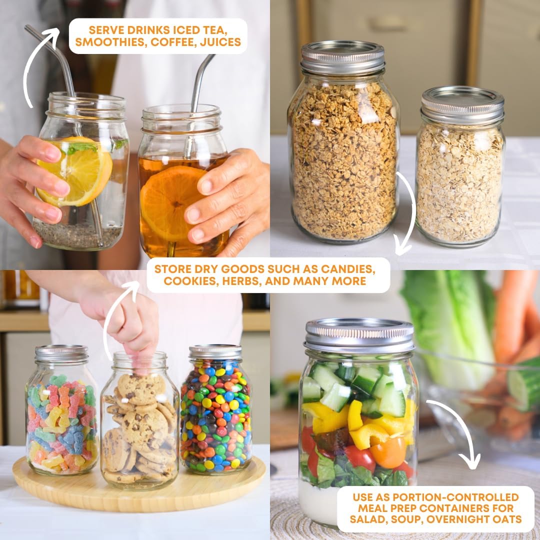 16 oz Regular Mouth Mason Jars Pack of 6 with Airtight Metal Lids J105589