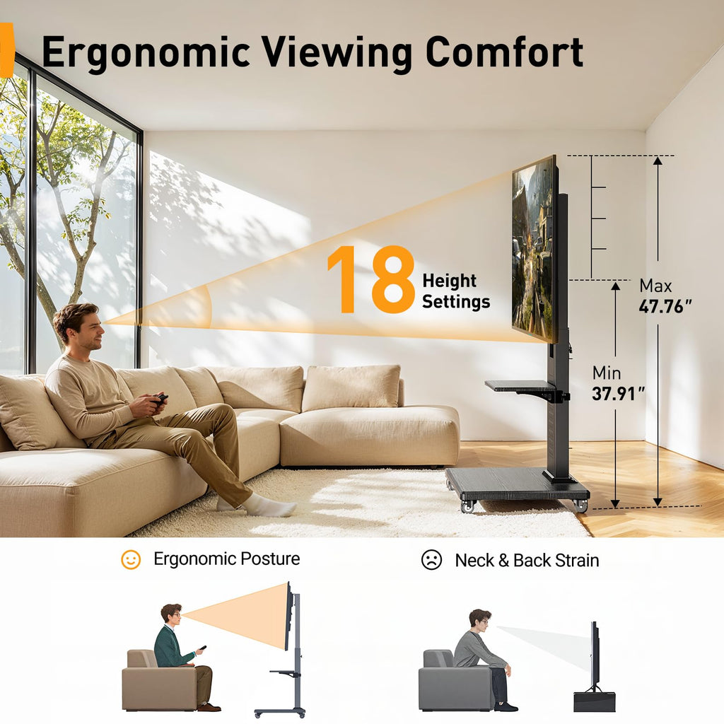 Rolling TV Stand with Pegboard for 32–86 inch TVs K112