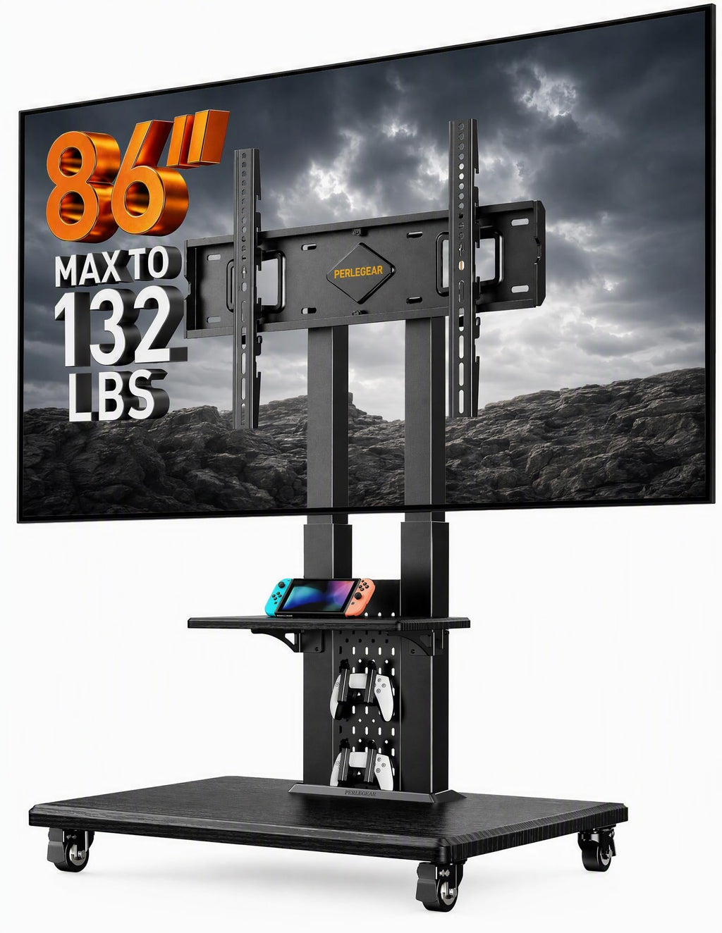 Rolling TV Stand with Pegboard for 32–86 inch TVs K112