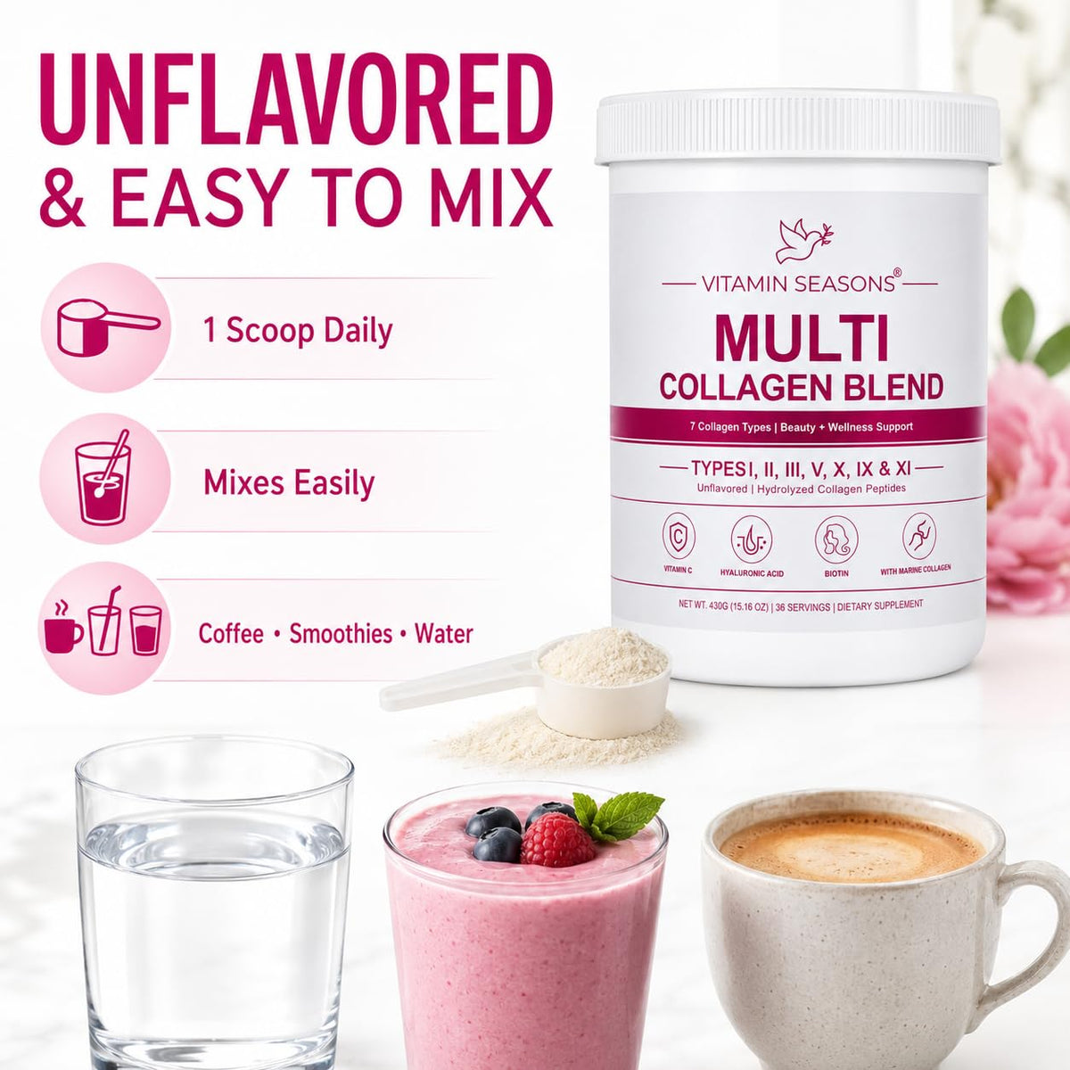 Unflavored Hydrolyzed Collagen Peptides Powder 15.16 oz Y402754