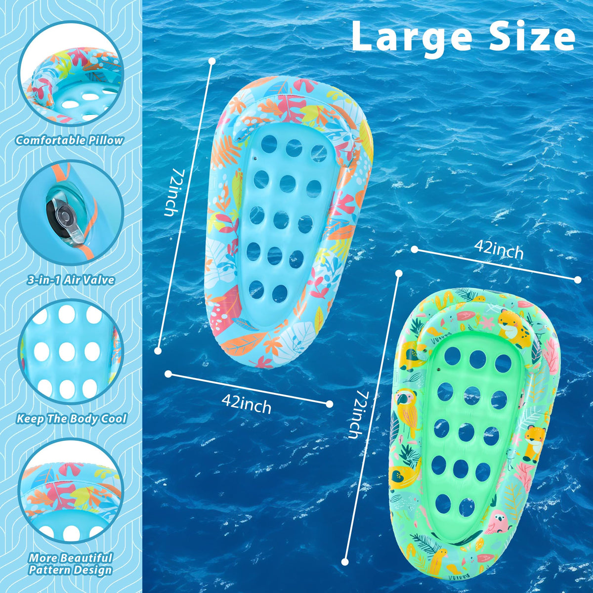 4 Pack Inflatable Pool Float Lounger with Headrest S571885