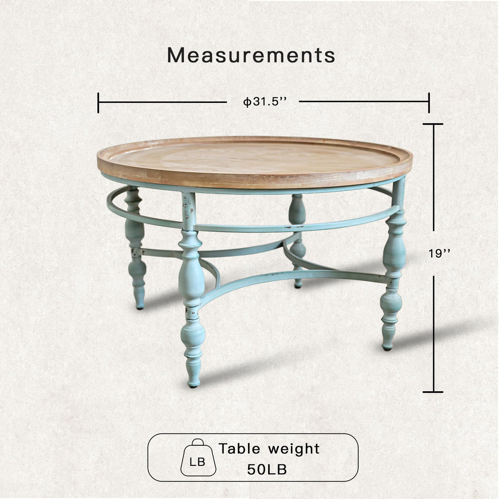 Round Solid Wood Coffee Table with Iron Legs S321122