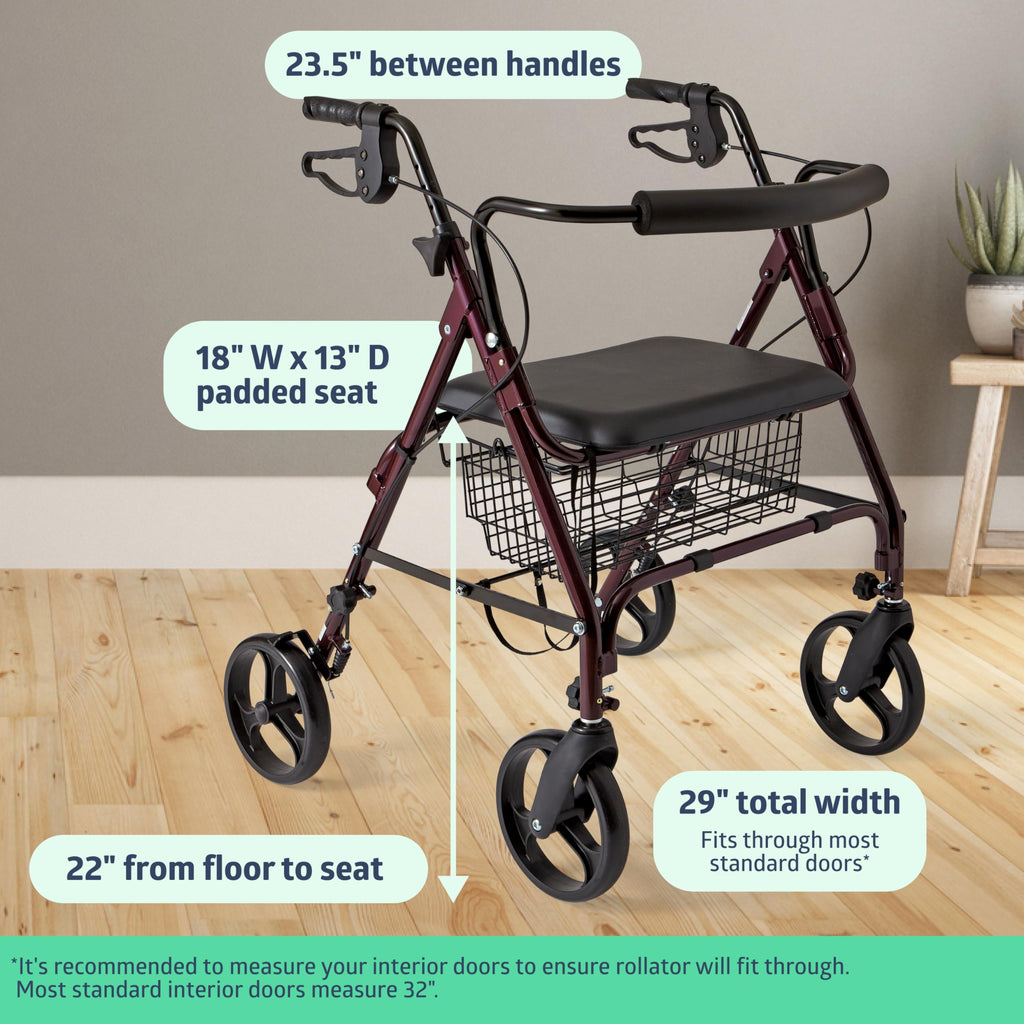 Burgundy Aluminum Bariatric Rollator Walker with Seat X7107
