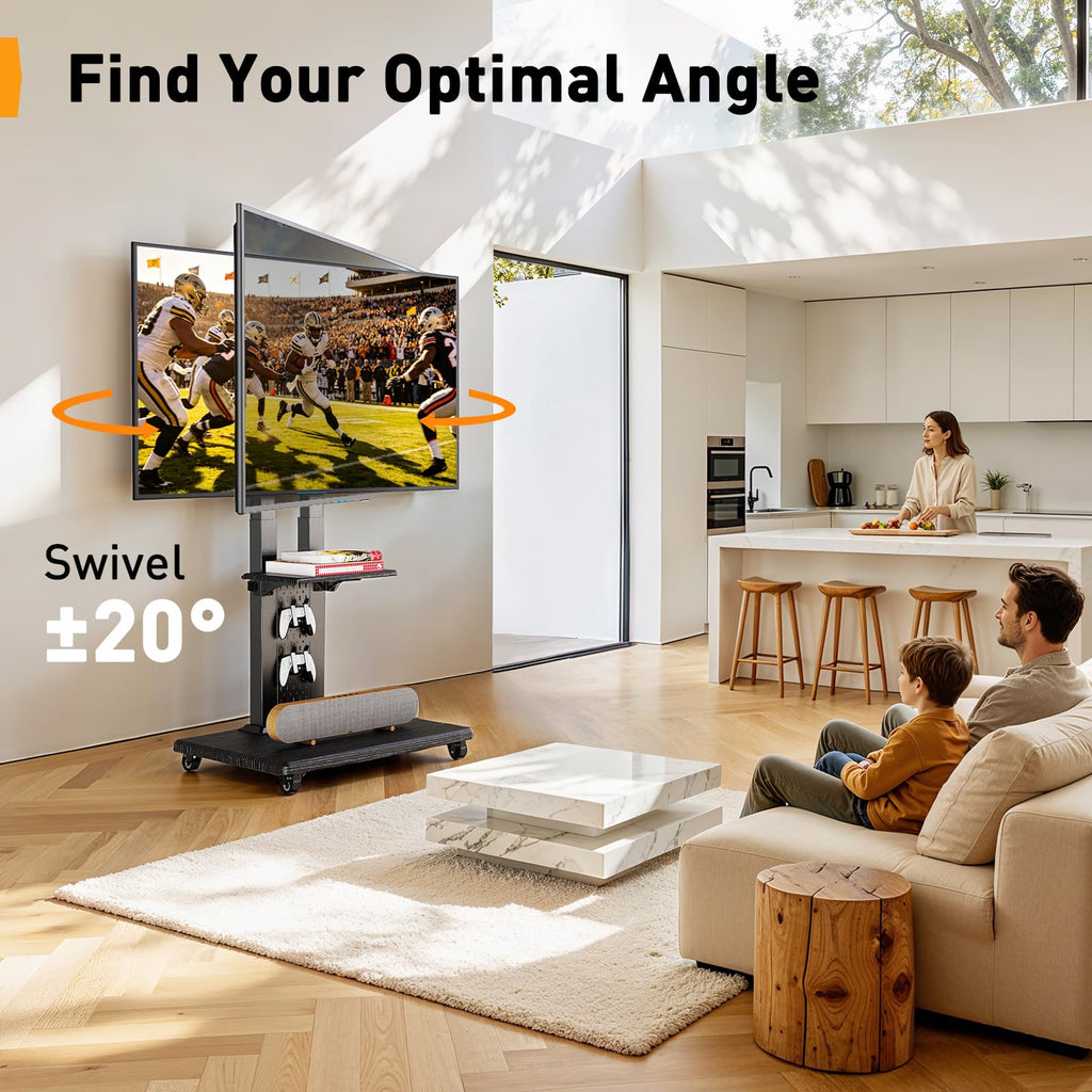 Rolling TV Stand with Pegboard for 32–86 inch TVs K112