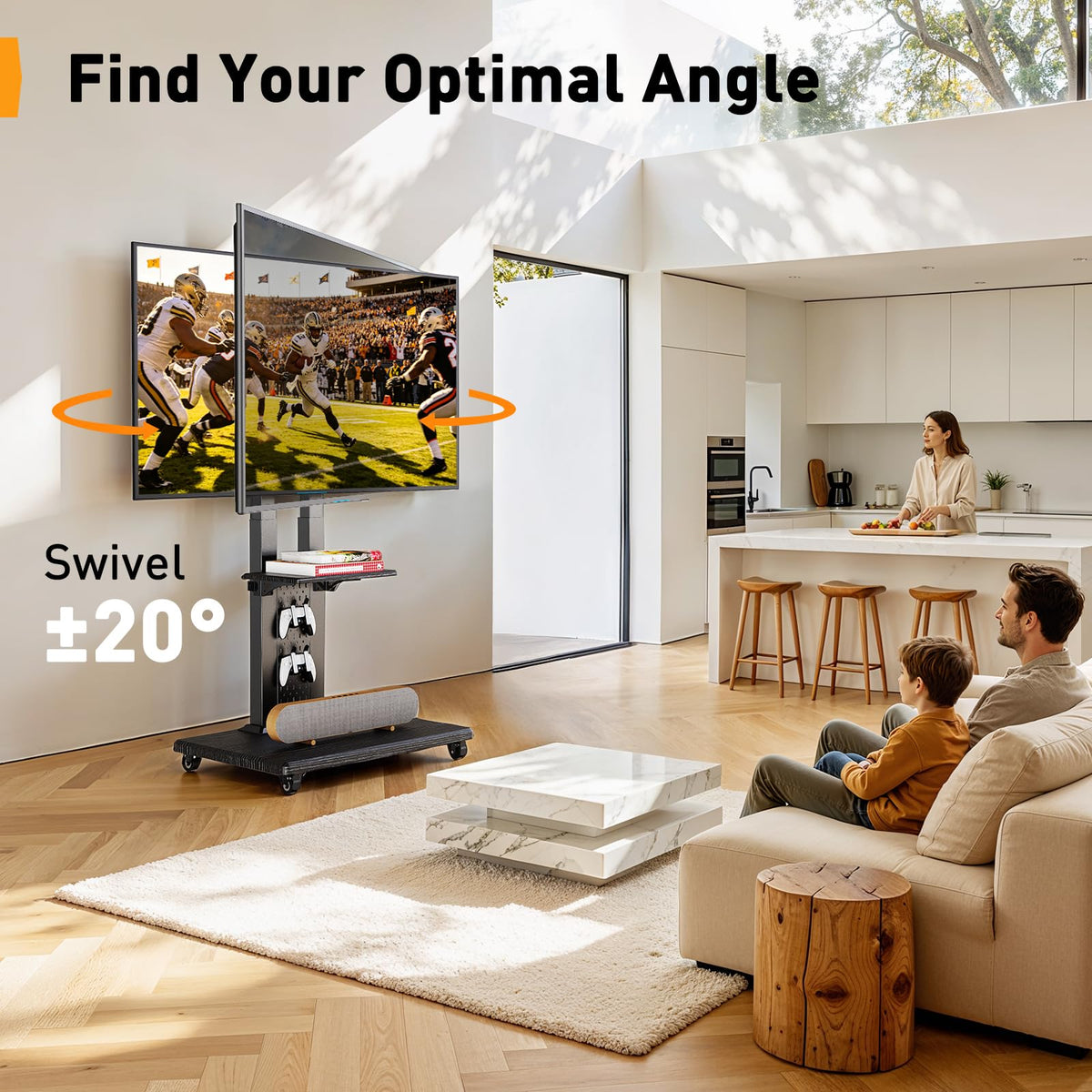 Rolling TV Stand with Pegboard for 32–86 inch TVs K112