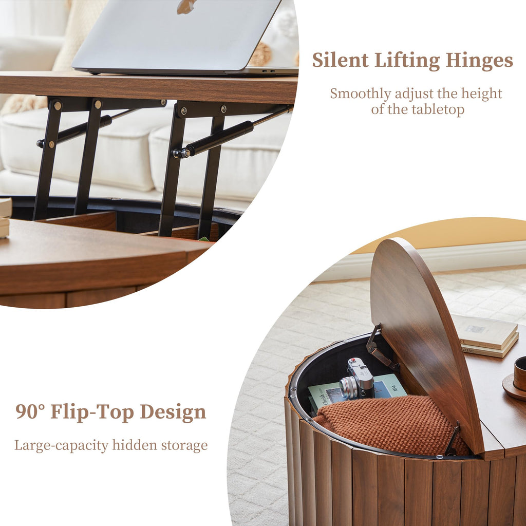 Fluted Round Lift Top Coffee Table with Storage C486823