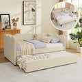 Twin Size Gingham Upholstered Daybed with Trundle and USB Ports O93843