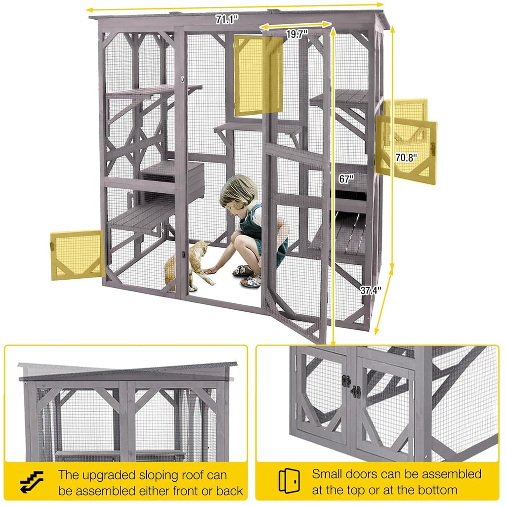 Outdoor Cat Enclosure with 7 Platforms and 2 Resting Boxes G122