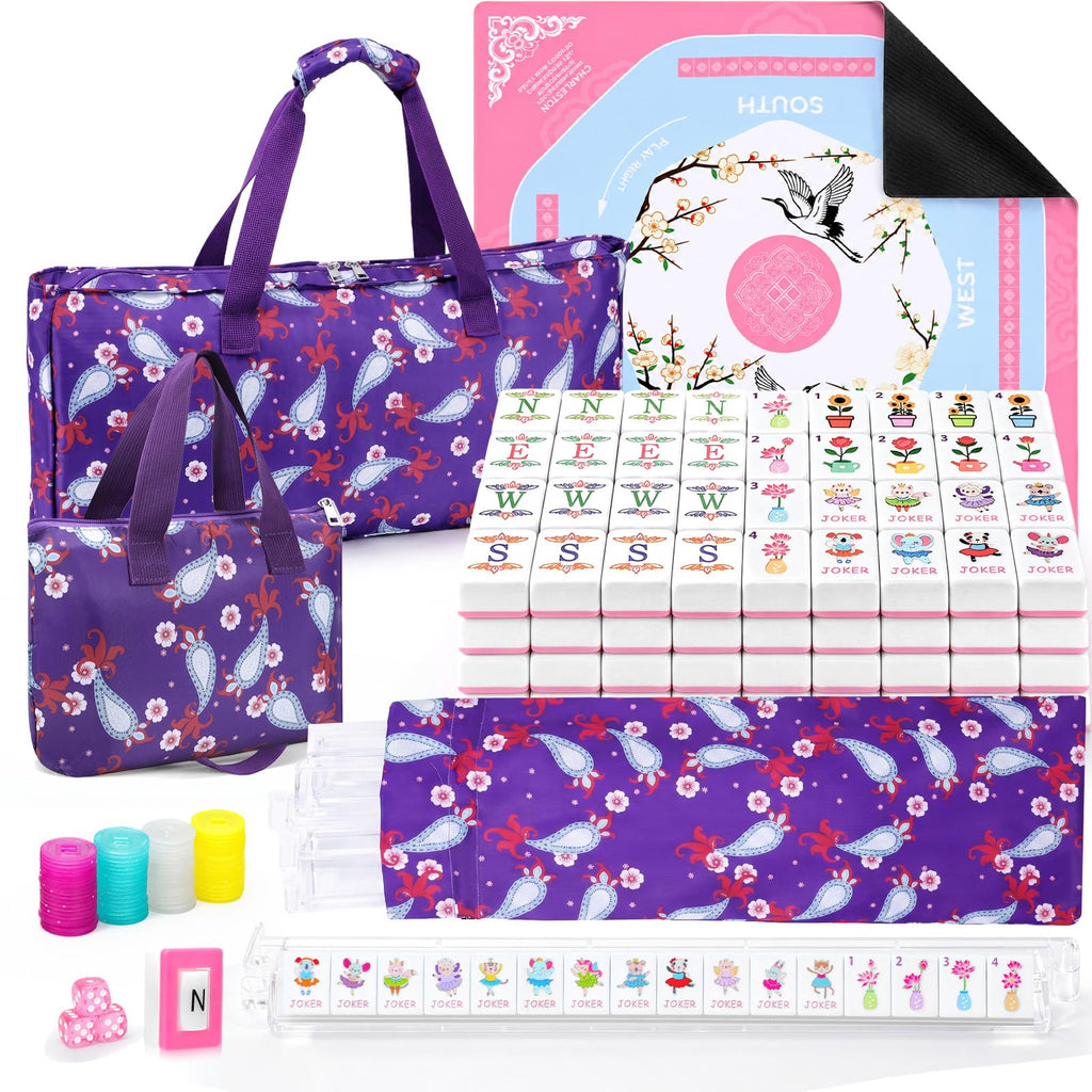 160 Mahjong Tiles with Non-Slip Mat and 4 Racks Mahjong Set B671740
