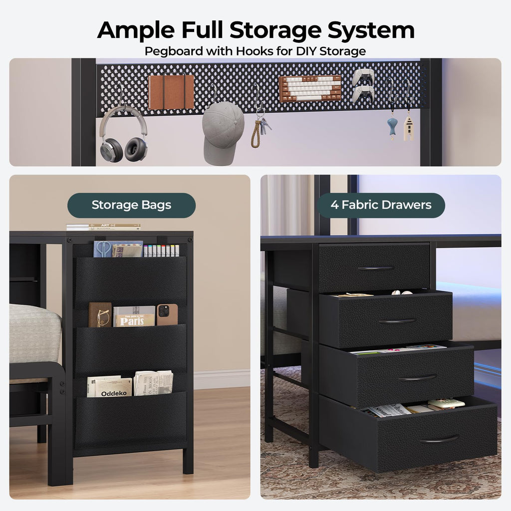 Black Twin Over Full Bunk Bed with Desk and Storage Drawers D83141