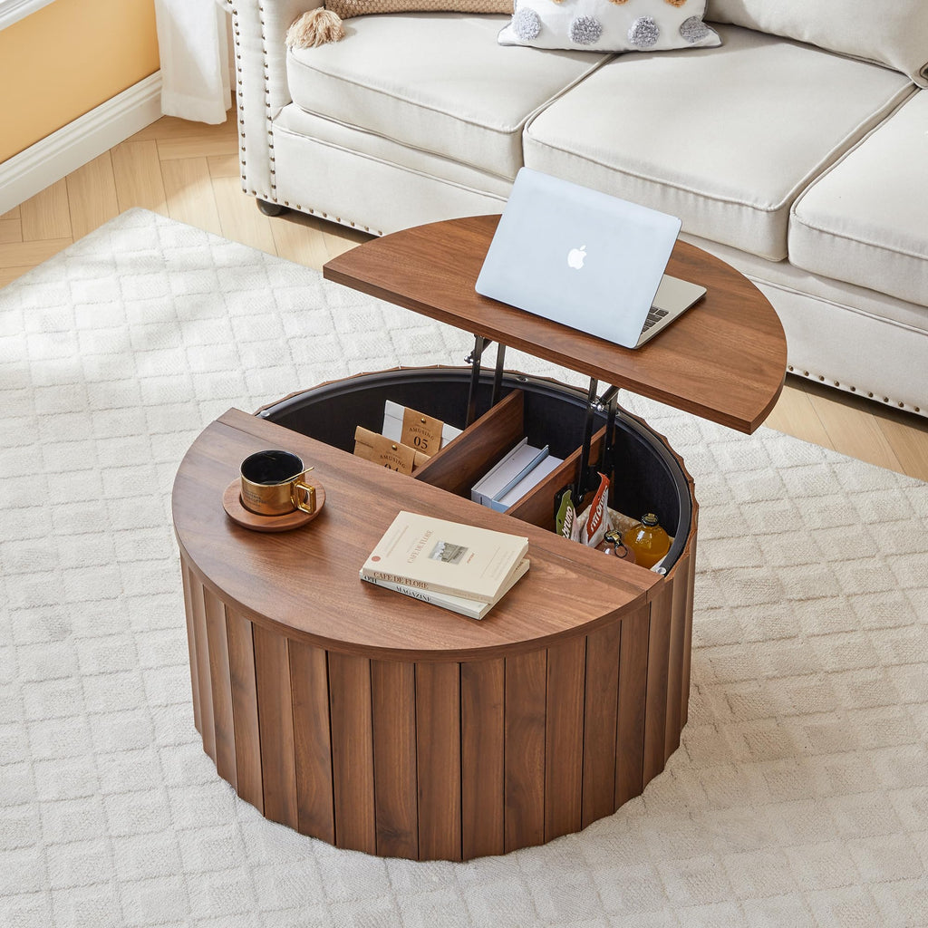 Fluted Round Lift Top Coffee Table with Storage C486823