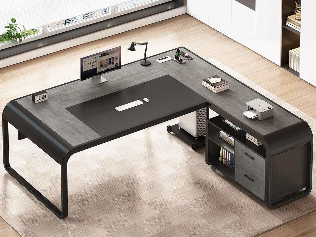 61" Grey L Shaped Desk with Drawer M7261
