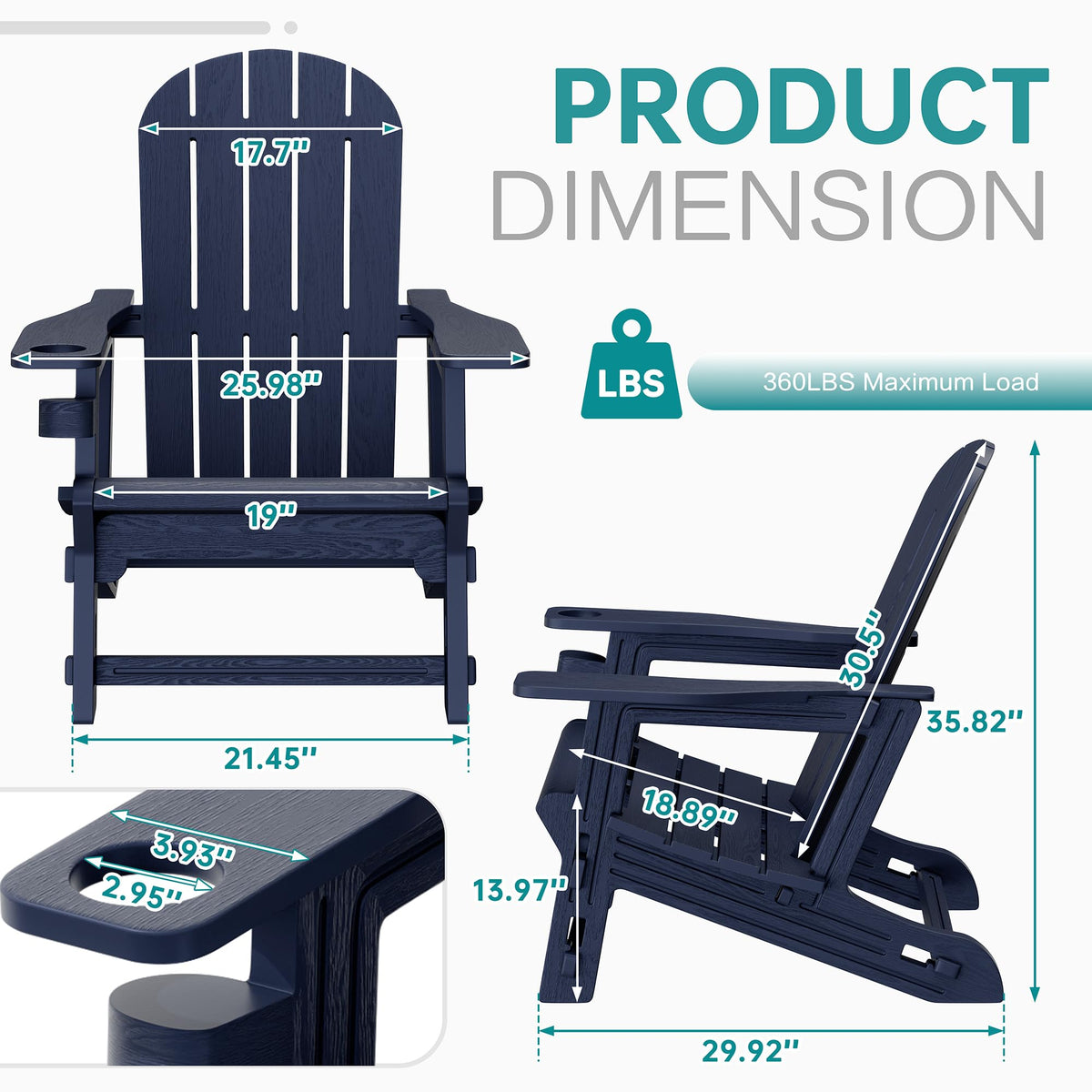 Dark Blue HDPE Adirondack Chairs Set of 2 with Cup Holder E407