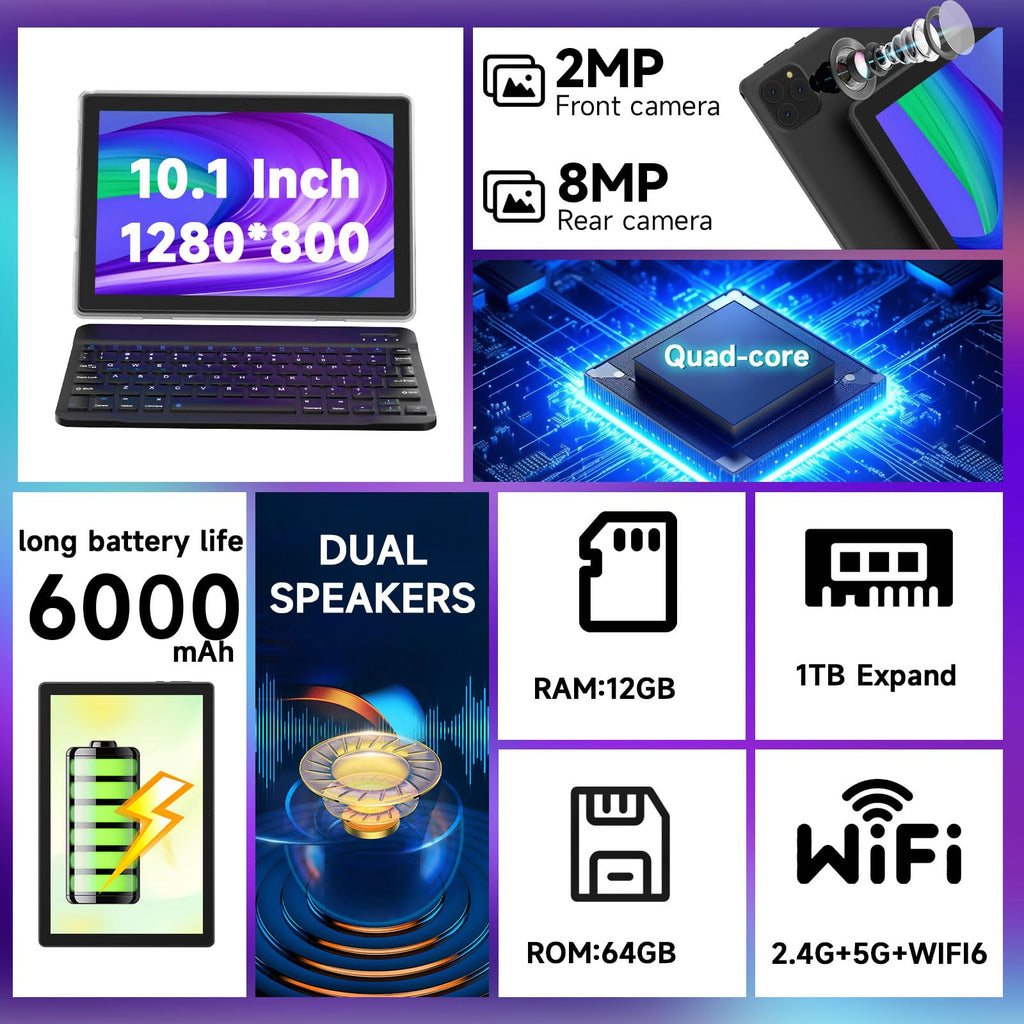 10 Inch Android 15 Tablet with Keyboard Case Mouse Stylus K815102