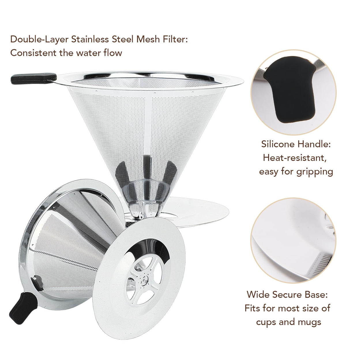 Pour Over Coffee Dripper with Reusable Stainless Steel Filter Y244
