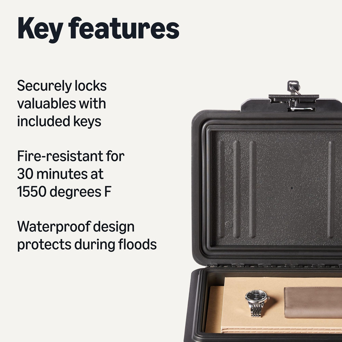 Fire-Resistant Waterproof Fire Chest with Mechanical Key, 0.22 cu. ft, Black Q8448