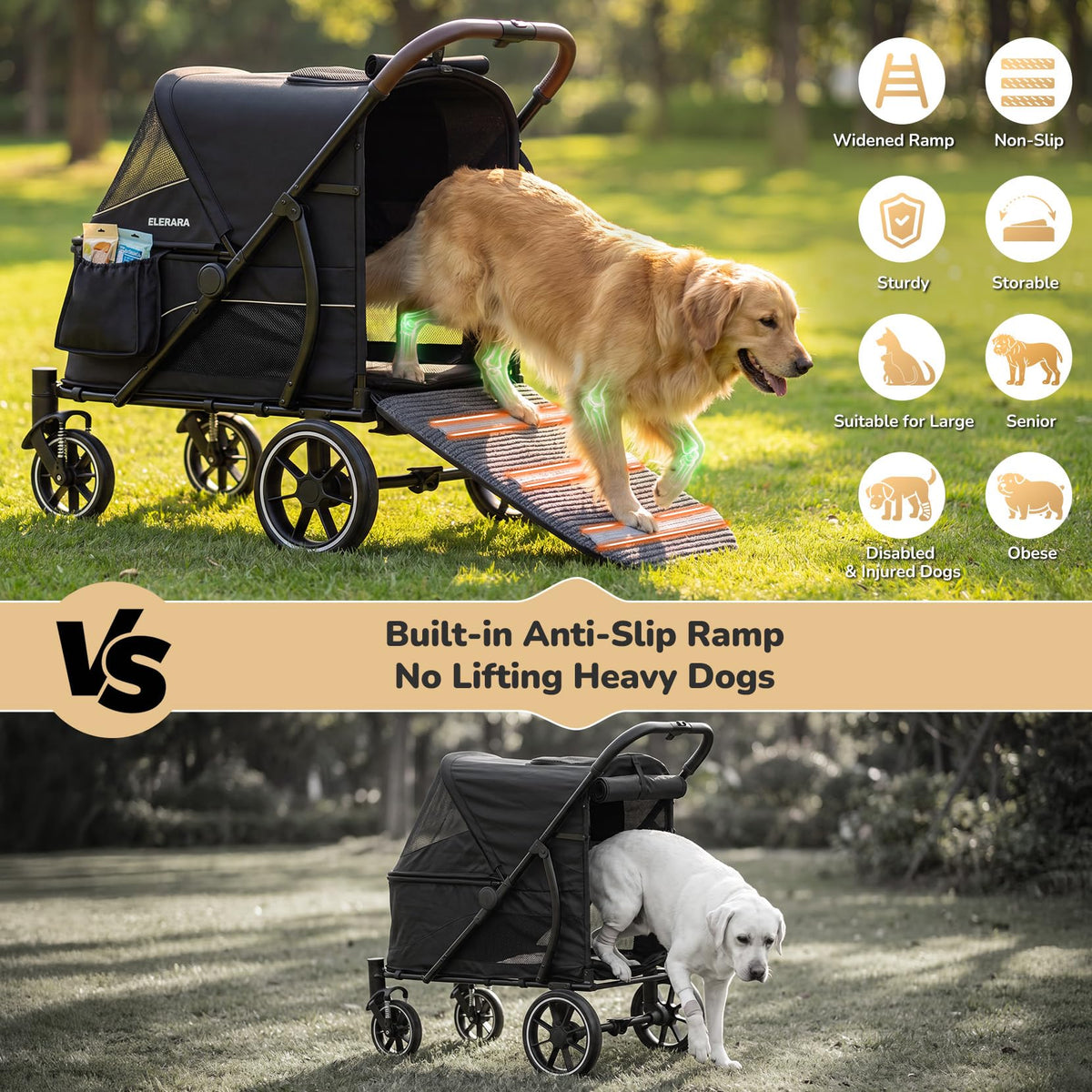 Large Dog Stroller with Walk-in Ramp, up to 110 lbs V733311