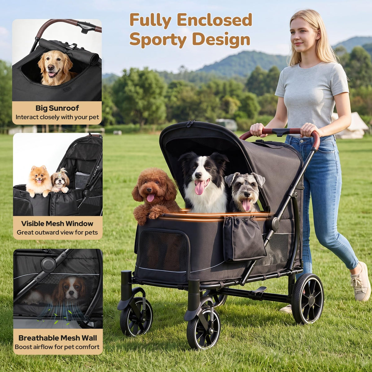 Large Dog Stroller with Walk-in Ramp, up to 110 lbs V733311