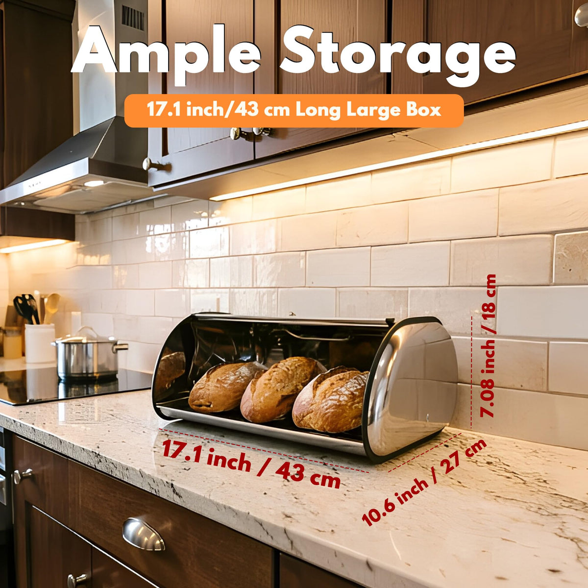 Large Stainless Steel Bread Box with Window & Air Vents B96812