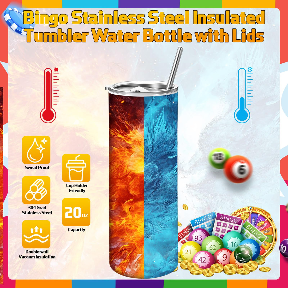 6 Packs 20 oz Bingo Tumbler Cups Z709684