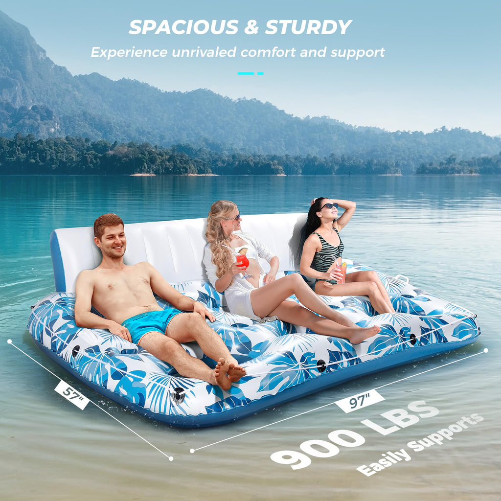 Inflatable Pool Float Lounger with Backrest, Footrest, Cup Holder X129