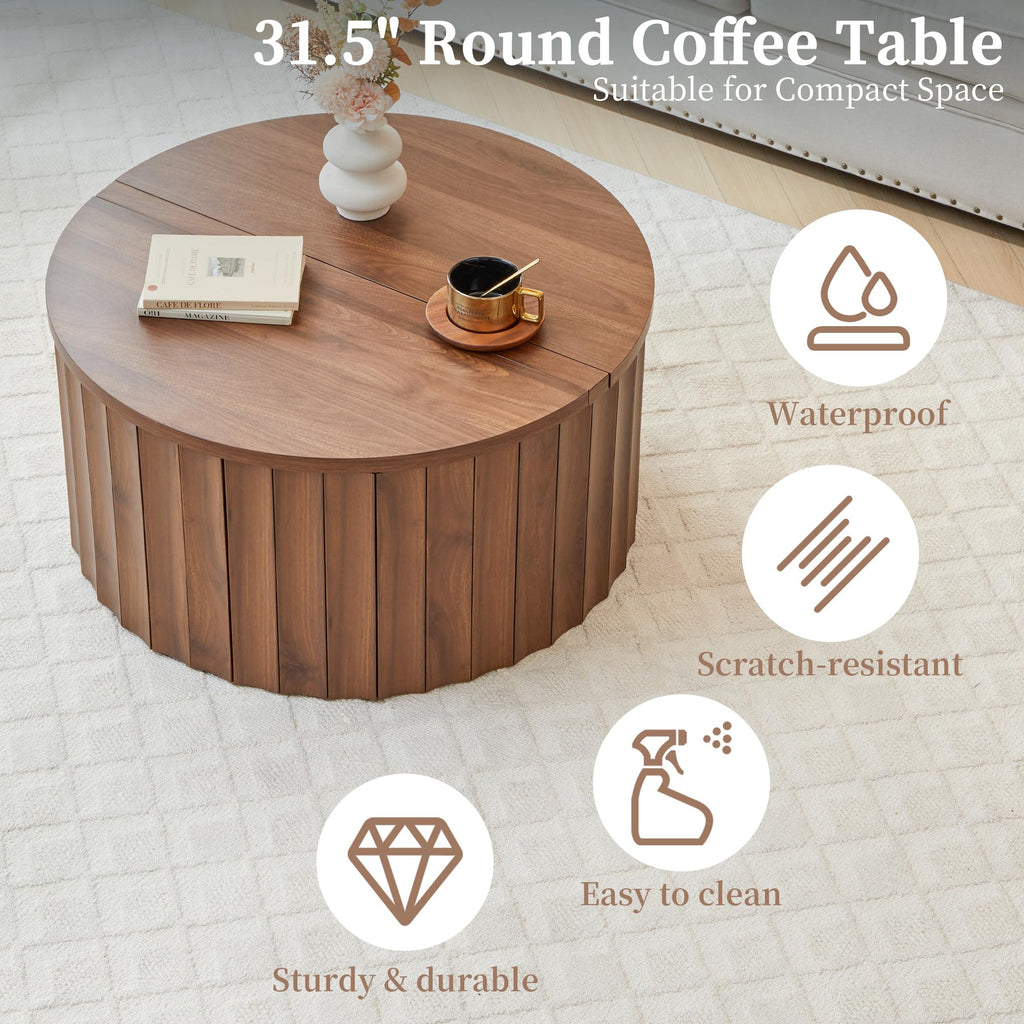 Fluted Round Lift Top Coffee Table with Storage C486823