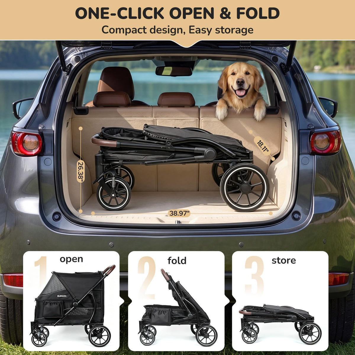 Large Dog Stroller with Walk-in Ramp, up to 110 lbs V733311