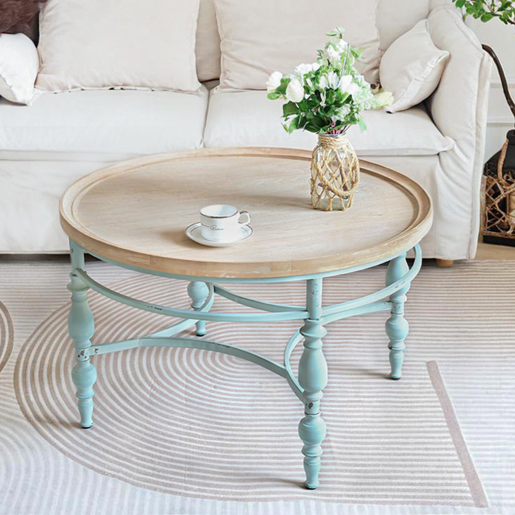 Round Solid Wood Coffee Table with Iron Legs S321122
