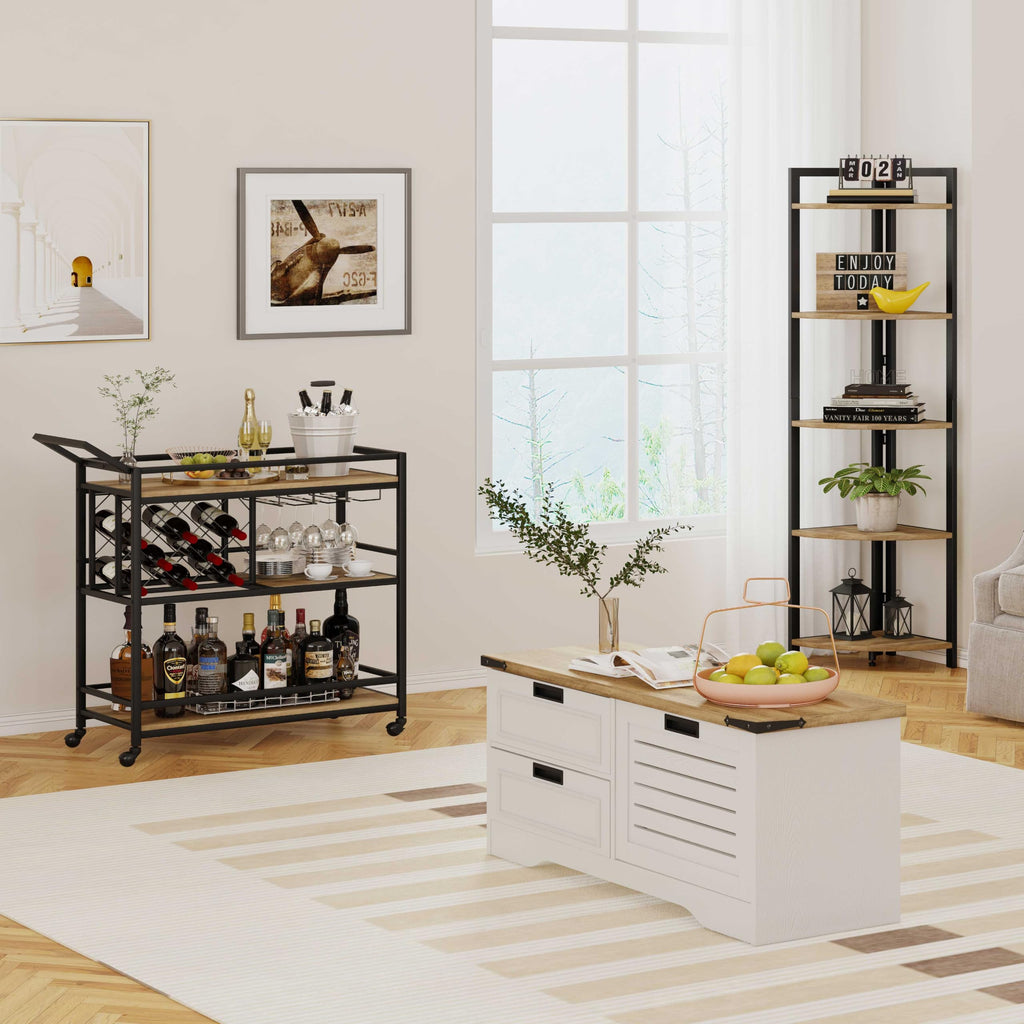 Tall Wood and Metal Corner Bookshelf B243