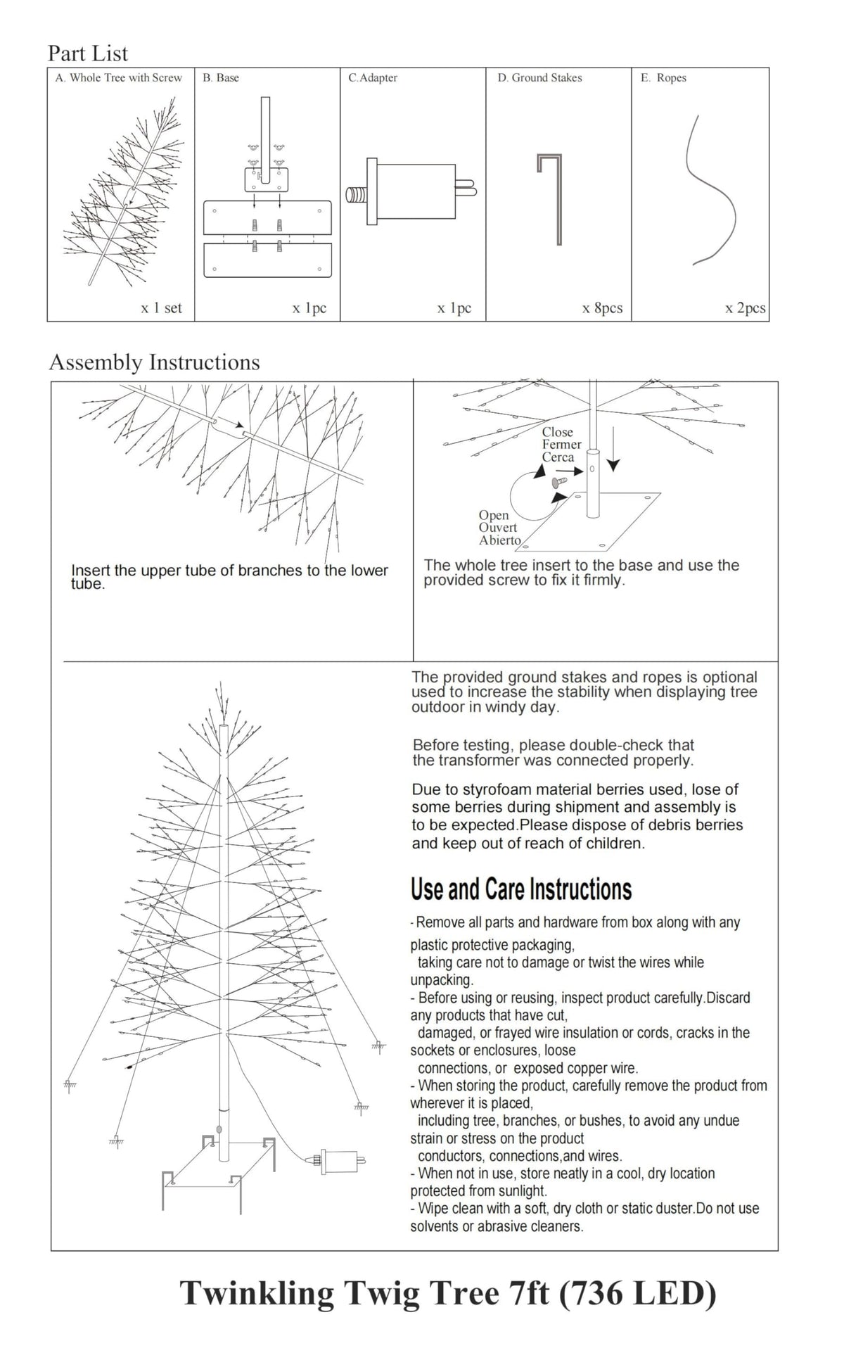 7 Feet 736L LED Artificial Christmas Tree Warm White S848