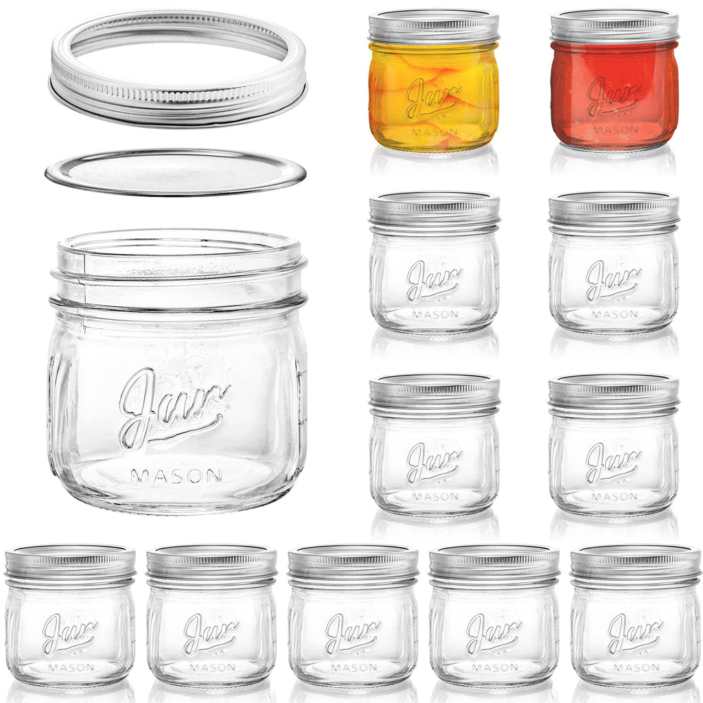 12 Pack 12 Oz Wide Mouth Airtight Glass Mason Jars K1244