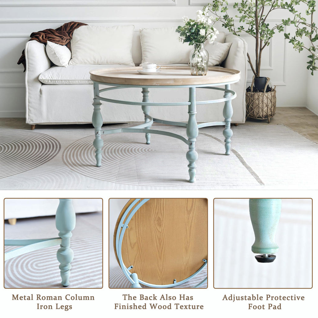 Round Solid Wood Coffee Table with Iron Legs S321122