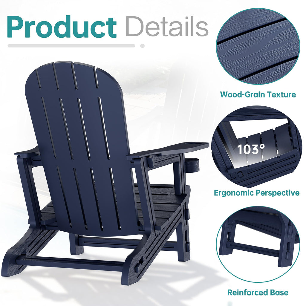 Dark Blue HDPE Adirondack Chairs Set of 2 with Cup Holder E407