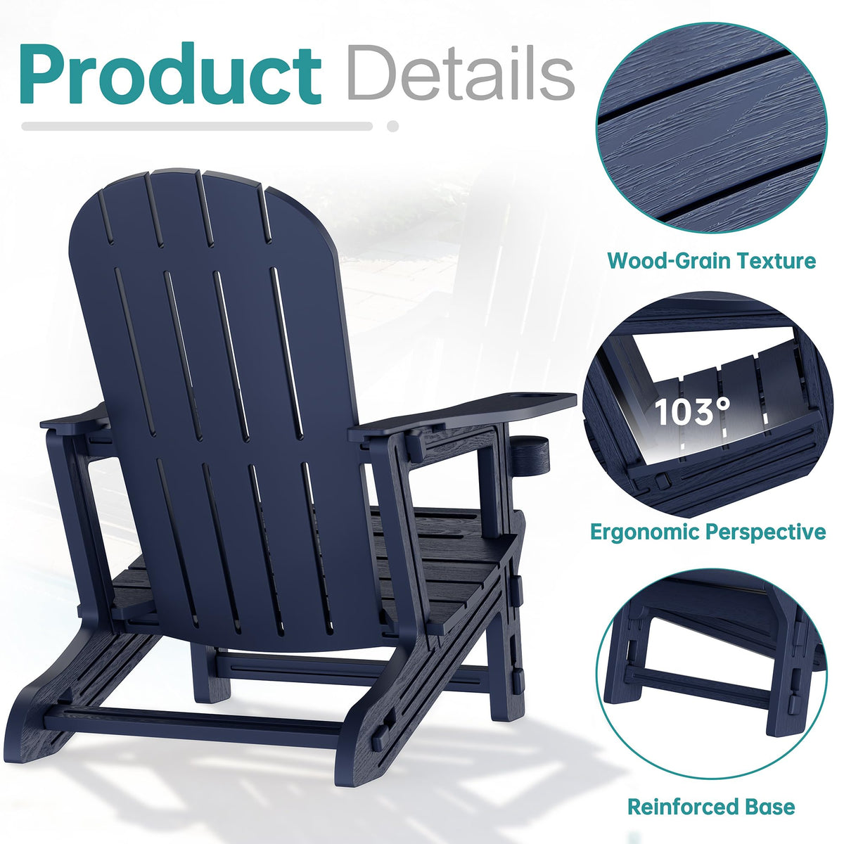Dark Blue HDPE Adirondack Chairs Set of 2 with Cup Holder E407