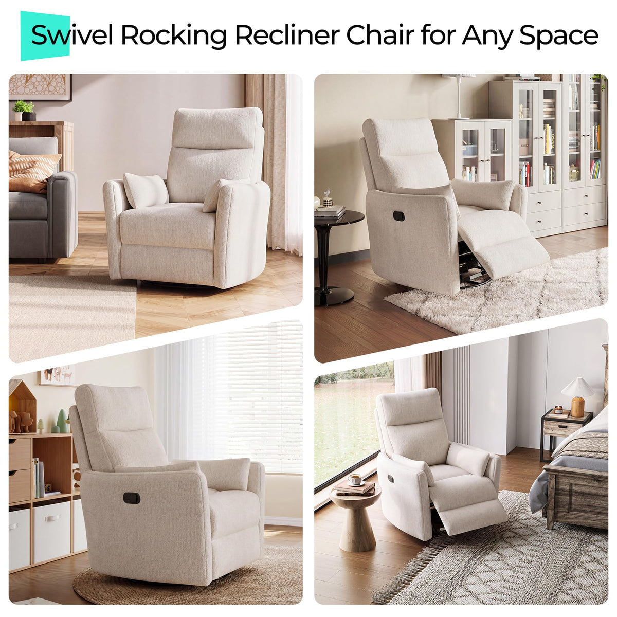 360 Swivel Chenille Recliner Chair with 2 Pillows M230