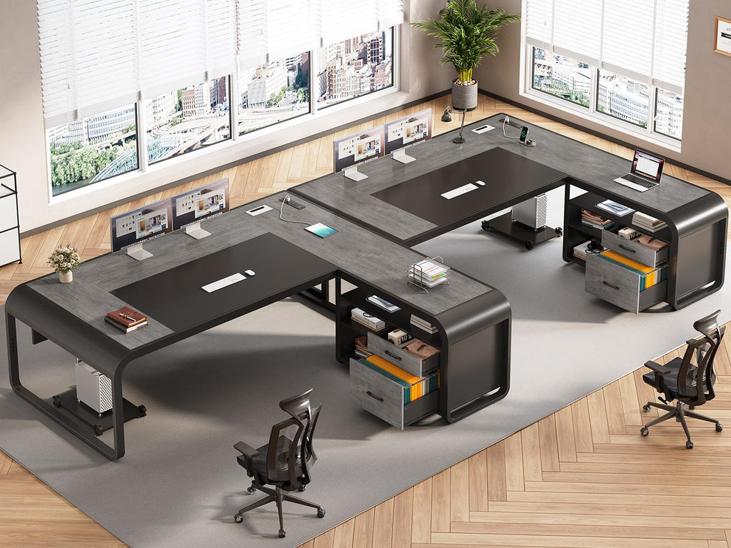 61" Grey L Shaped Desk with Drawer M7261