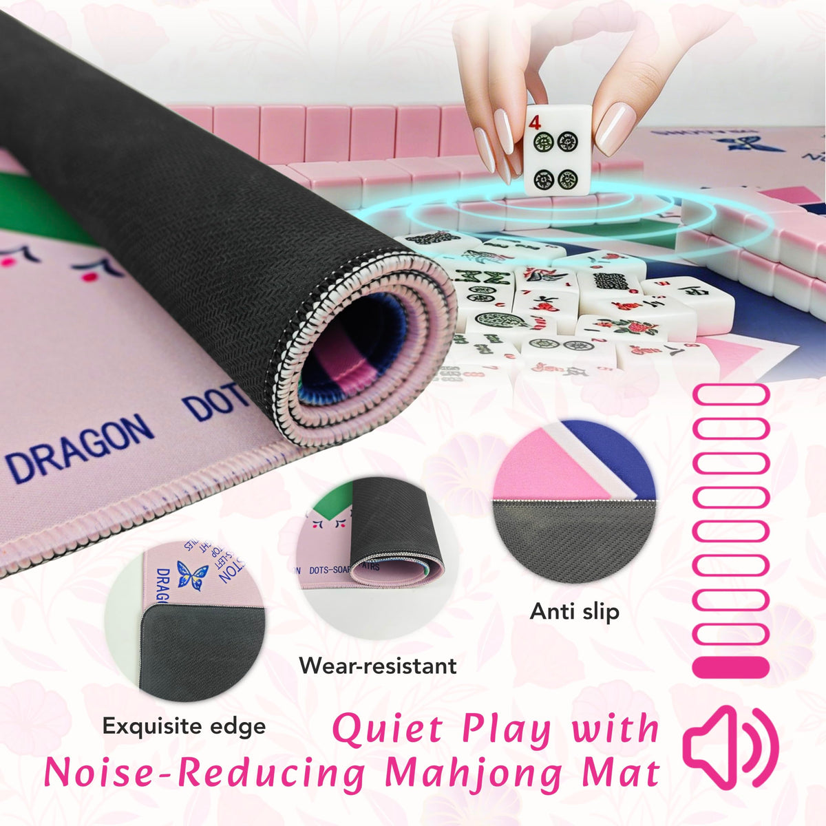 Pink Mahjong Game Set with 166 Tiles, Mat, 4 Racks and Bag T135307