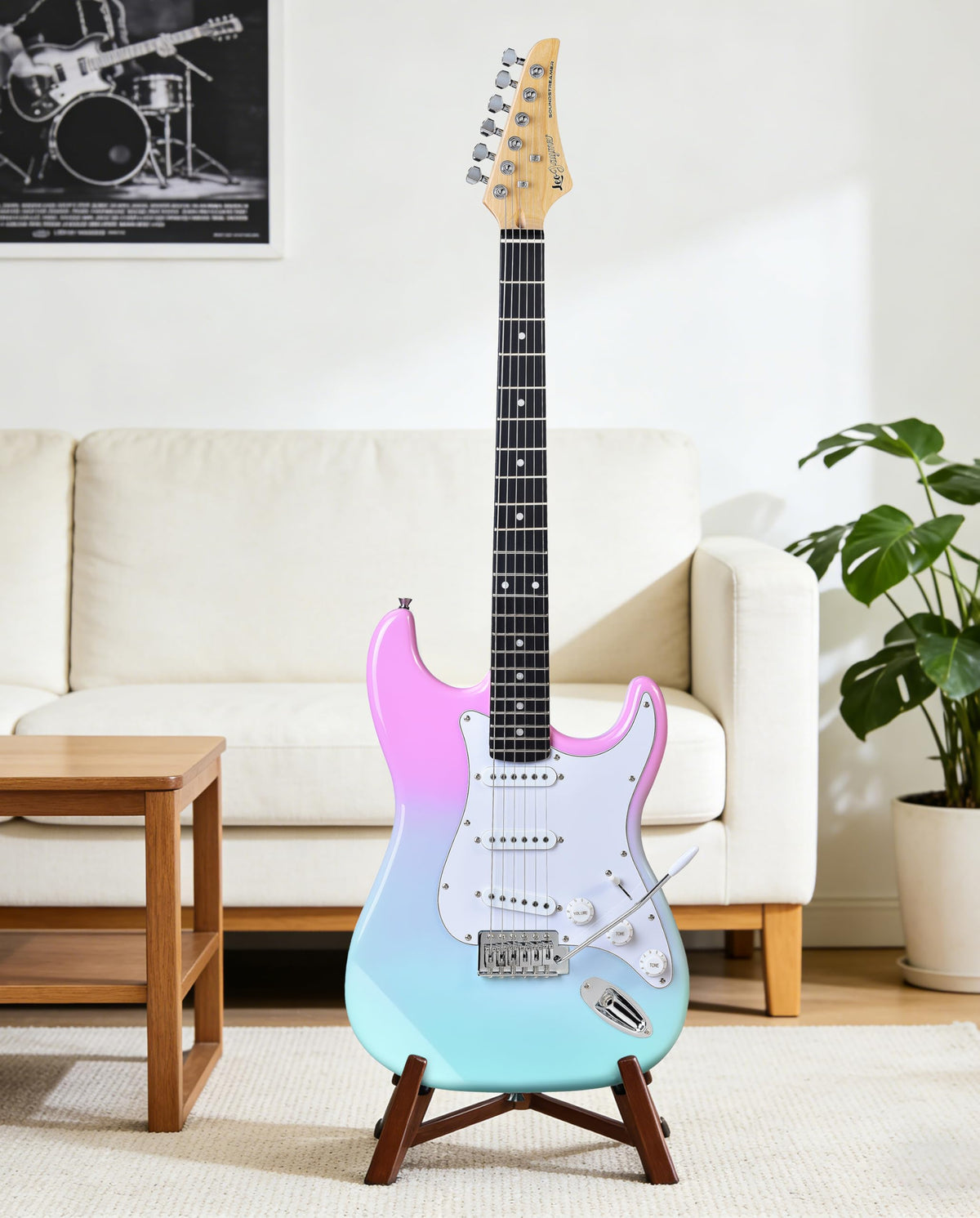 Beginner Electric Guitar 39” Kit with Portable Amplifier, Gig Bag, Tuner, Capo, Strap, Picks, SSS Pickups D66895