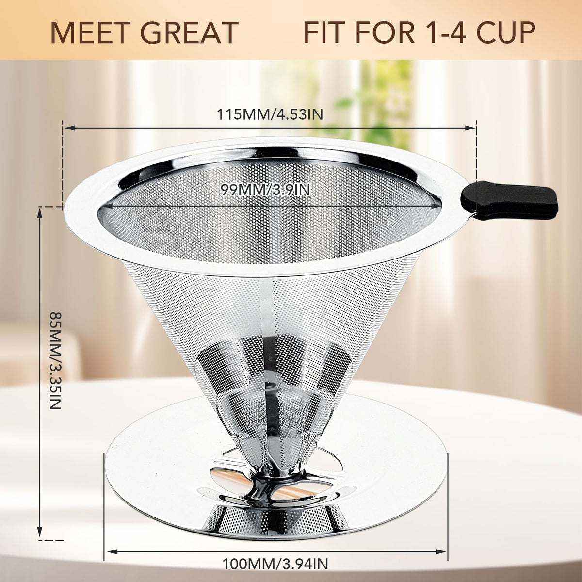 Pour Over Coffee Dripper with Reusable Stainless Steel Filter Y244