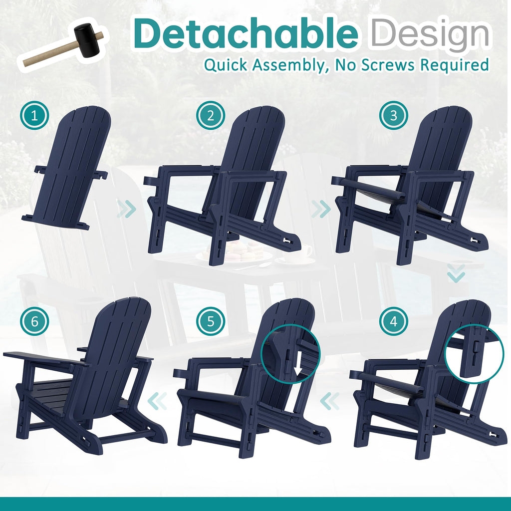 Dark Blue HDPE Adirondack Chairs Set of 2 with Cup Holder E407