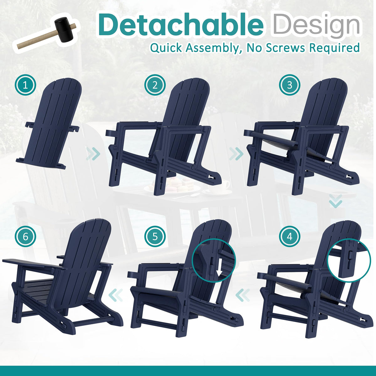 Dark Blue HDPE Adirondack Chairs Set of 2 with Cup Holder E407