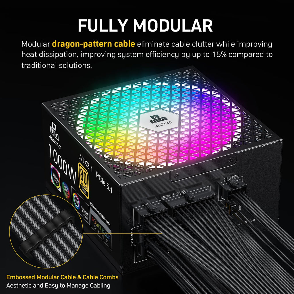 1000W Fully Modular 80+ Gold ATX 3.1 Power Supply M388