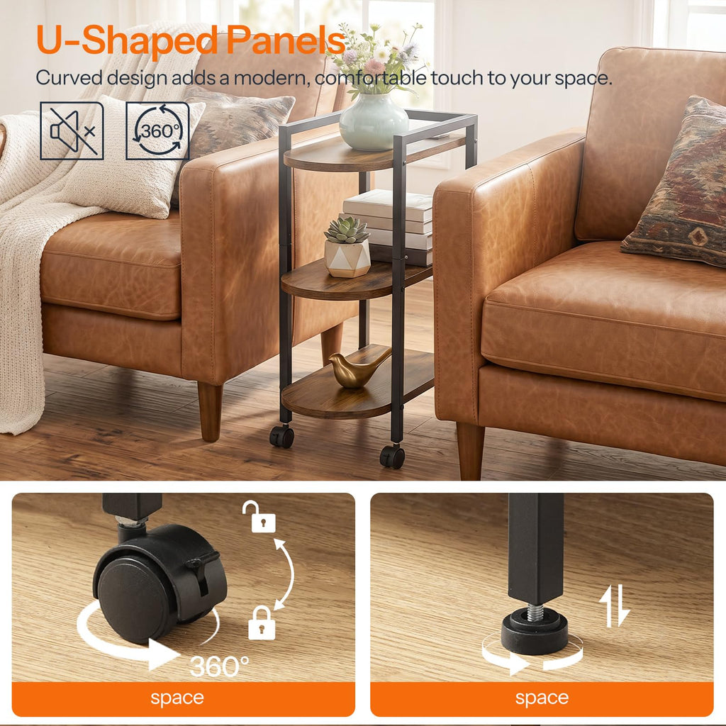 Rolling Narrow Side Table with Charging Station Q368