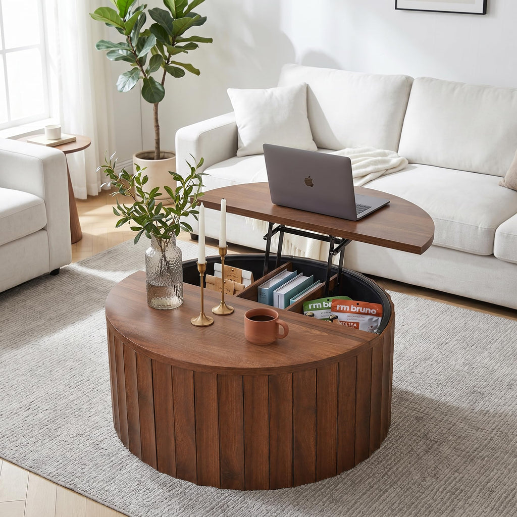 Fluted Round Lift Top Coffee Table with Storage C486823