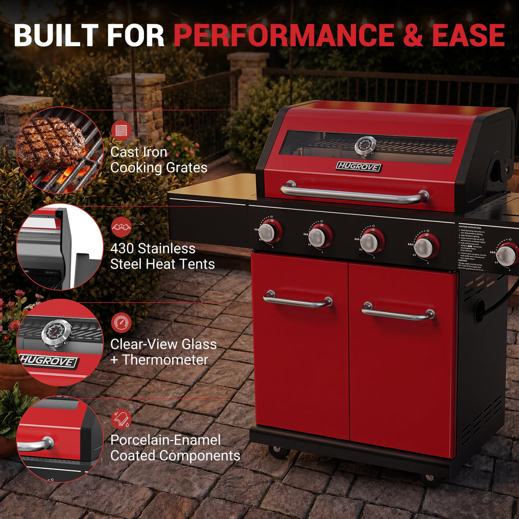 56,000 BTU 4 Burner Propane Gas Grill with Side Burner F693687