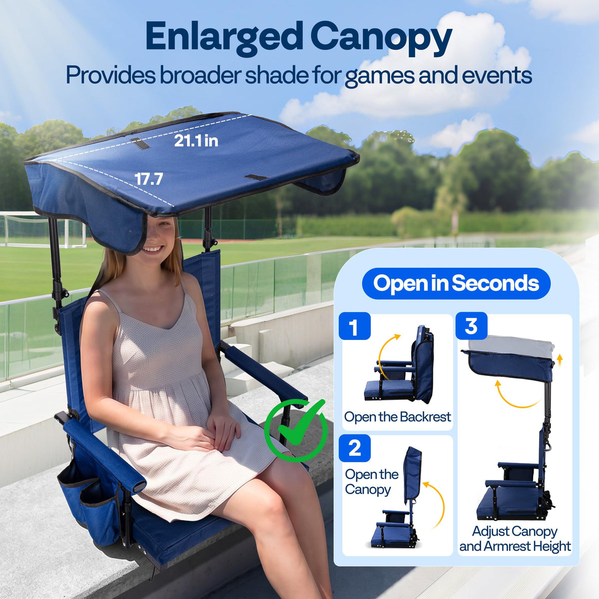 Stadium Seat with Sunshade Canopy and Back Support L462271