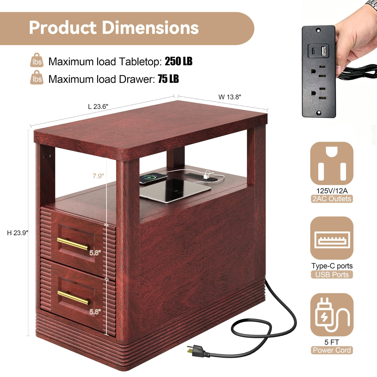 Farmhouse End Table with Charging Station, 2 Storage Drawers E908517