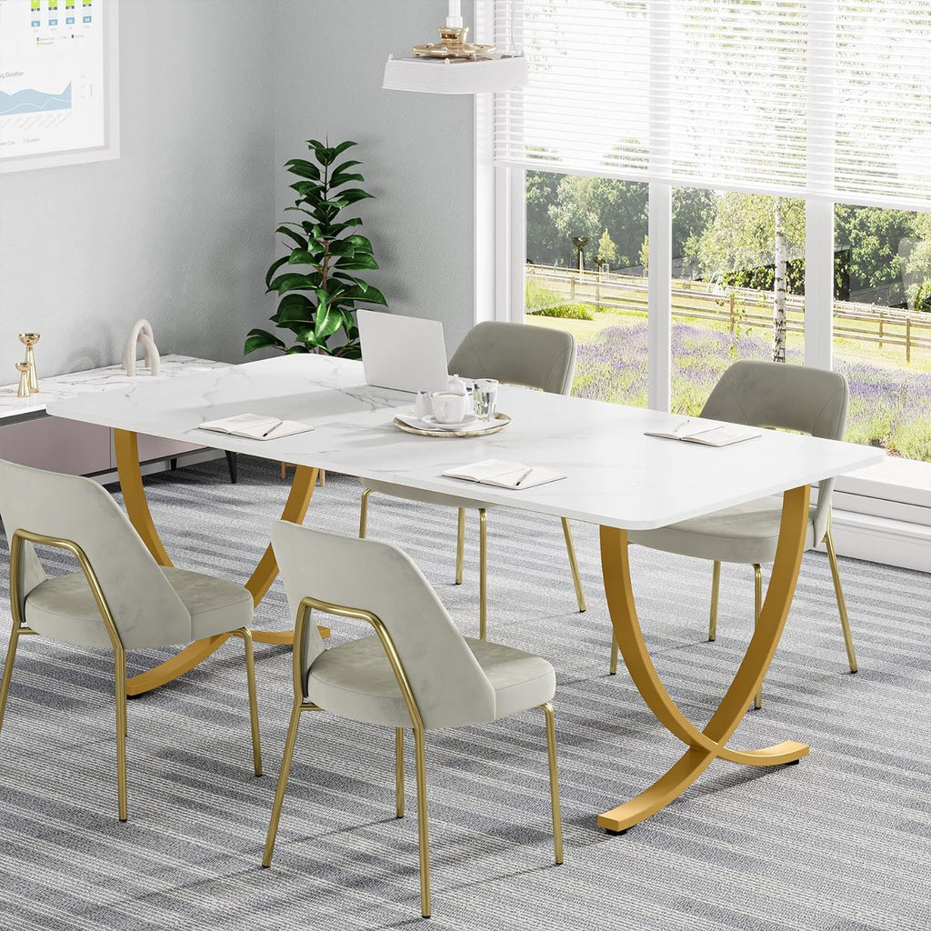 63” Large White and Gold Office Desk F88784