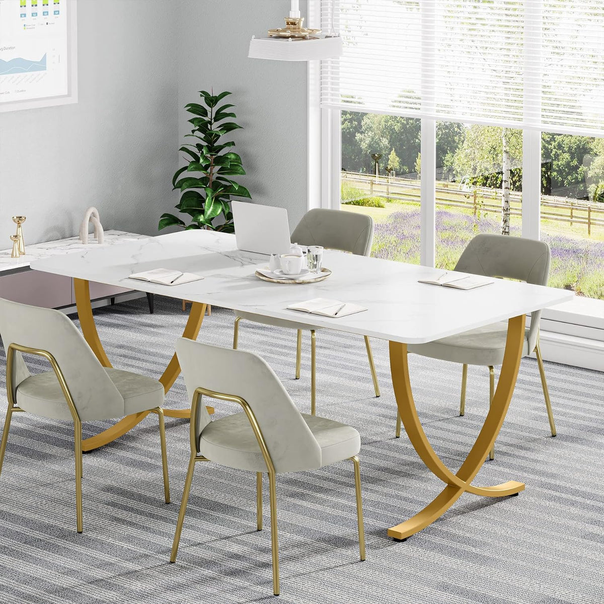 63” Large White and Gold Office Desk F88784
